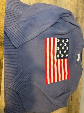 Old Nav Blue Knit Sweater with American Flag